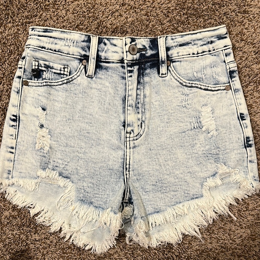 KanCan Distressed Blue Jean Shorts with Frayed Hem